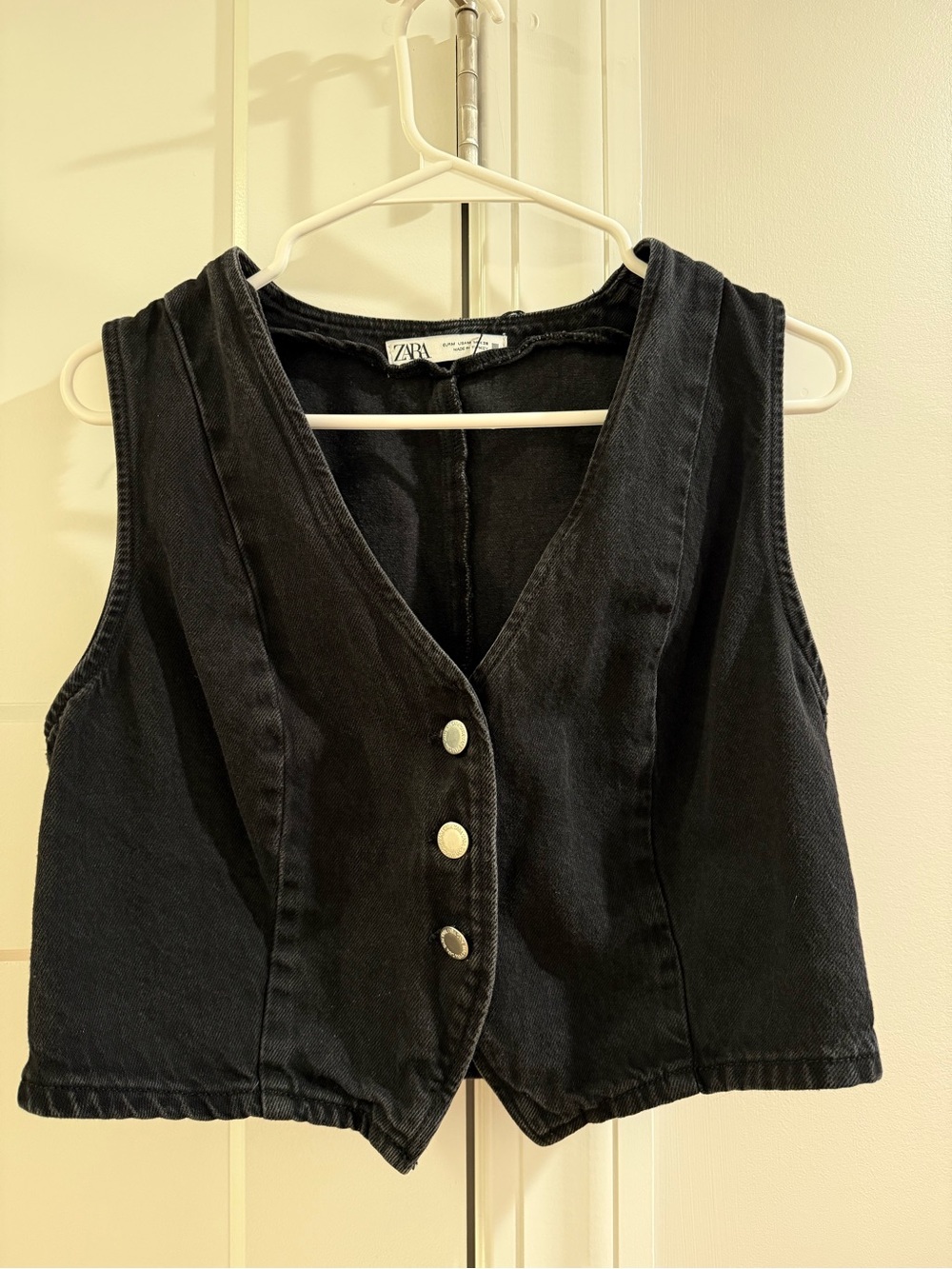 Zara Black Denim Vest & Button Front Midi Skirt Set